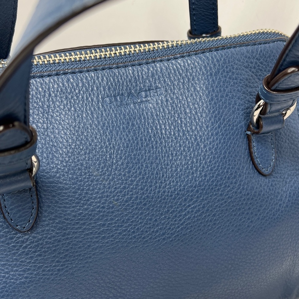 Coach Blue Pebbled Leather Two Way Crossbody Double Handle Zip Top Satchel Bag - Picture 3 of 12